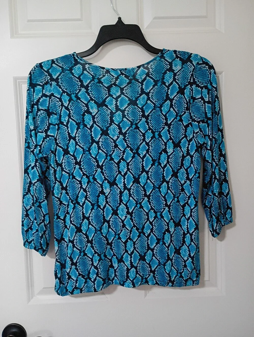 Michael Kors Blue Snake-Print Keyhole Blouse